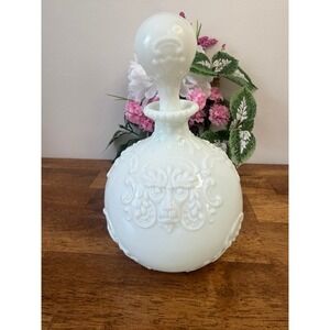 Vintage Milk Glass Lion Face Decanter With Stopper Mid Century Barware Bottle
